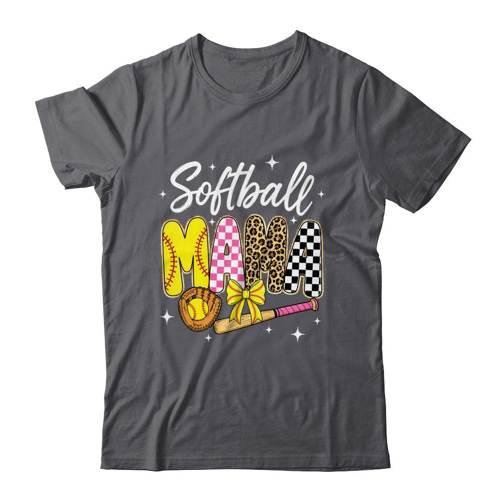 Softball Mama Leopard Coquette Bow Mom Mother Women Shirt & Tank Top | teecentury