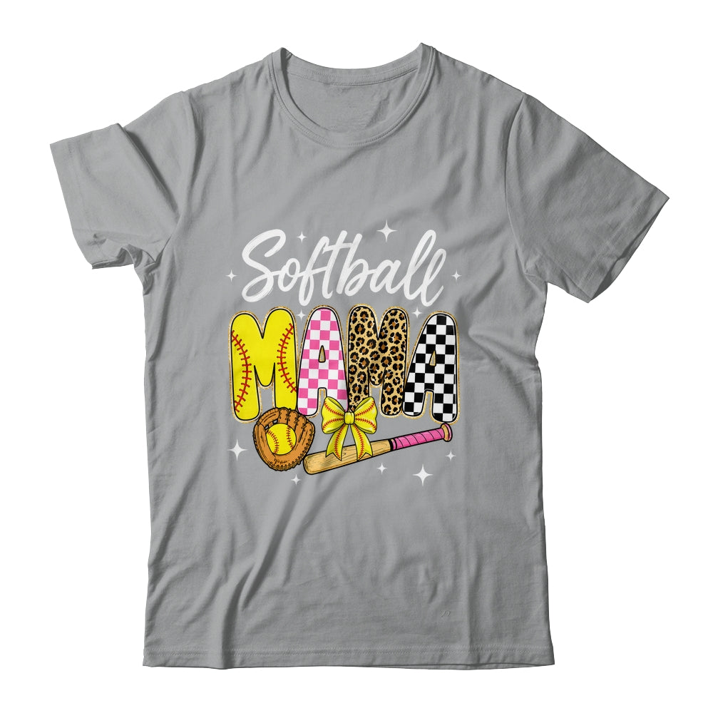 Softball Mama Leopard Coquette Bow Mom Mother Women Shirt & Tank Top | teecentury