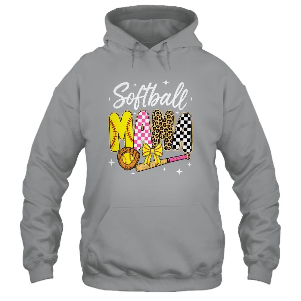Softball Mama Leopard Coquette Bow Mom Mother Women Shirt & Tank Top | teecentury