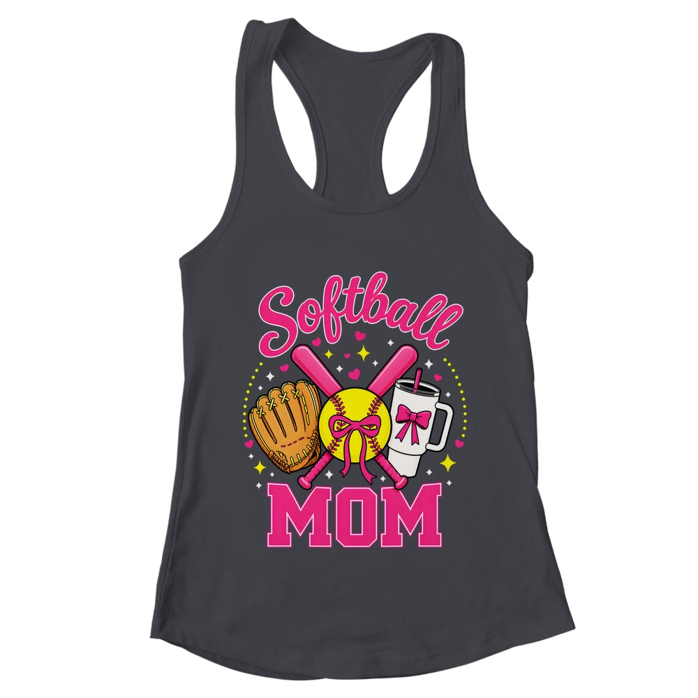 Softball Mom Player Game Day Coquette Pink Bow Shirt & Tank Top | teecentury