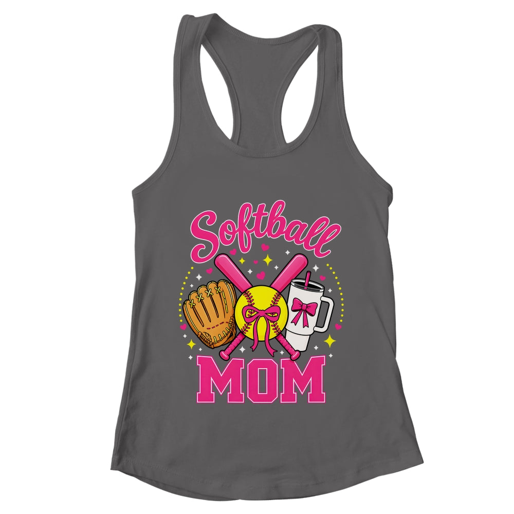 Softball Mom Player Game Day Coquette Pink Bow Shirt & Tank Top | teecentury