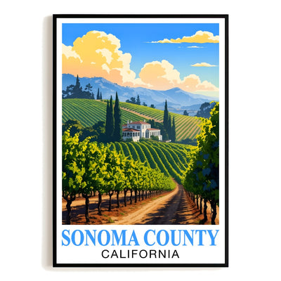 Sonoma County California Travel Poster Retro Vineyard Landscape Wall Art Print For Wine Lovers And Napa Valley Inspired Home Decor Living Room Office Bedroom Unframed | teecentury