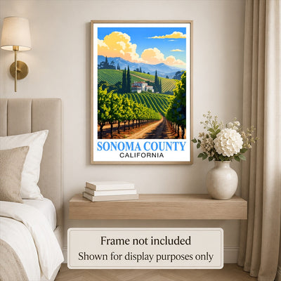 Sonoma County California Travel Poster Retro Vineyard Landscape Wall Art Print For Wine Lovers And Napa Valley Inspired Home Decor Living Room Office Bedroom Unframed | teecentury