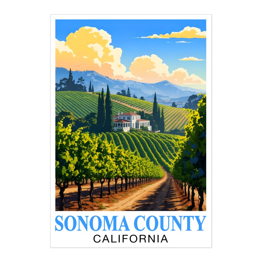 Sonoma County California Travel Poster Retro Vineyard Landscape Wall Art Print For Wine Lovers And Napa Valley Inspired Home Decor Living Room Office Bedroom Unframed | teecentury