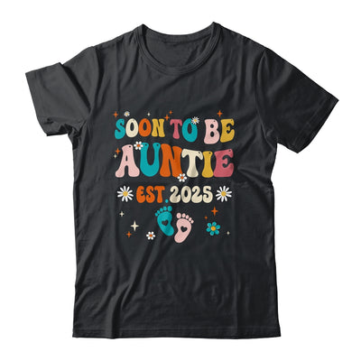 Soon To Be Auntie Est 2025 Pregnancy Announcement Groovy Shirt & Tank Top | teecentury