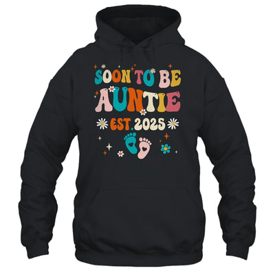 Soon To Be Auntie Est 2025 Pregnancy Announcement Groovy Shirt & Tank Top | teecentury