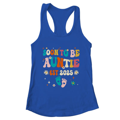 Soon To Be Auntie Est 2025 Pregnancy Announcement Groovy Shirt & Tank Top | teecentury