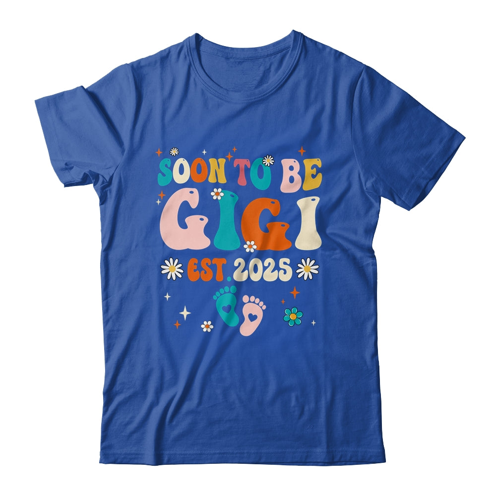 Soon To Be Gigi Est 2025 Pregnancy Announcement Groovy Shirt & Tank Top | teecentury
