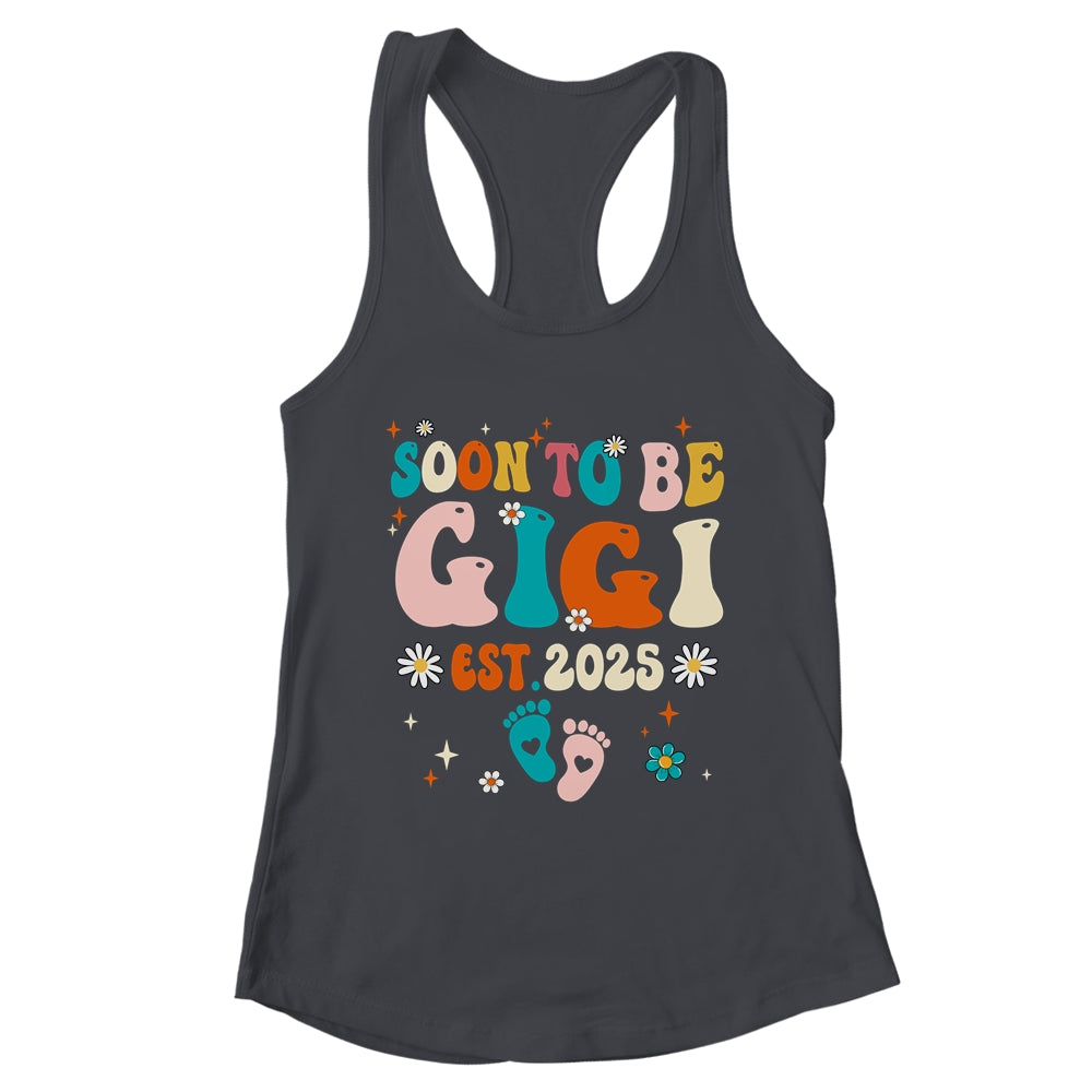 Soon To Be Gigi Est 2025 Pregnancy Announcement Groovy Shirt & Tank Top | teecentury