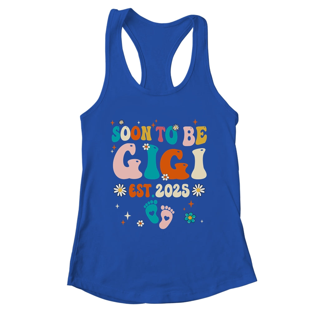 Soon To Be Gigi Est 2025 Pregnancy Announcement Groovy Shirt & Tank Top | teecentury