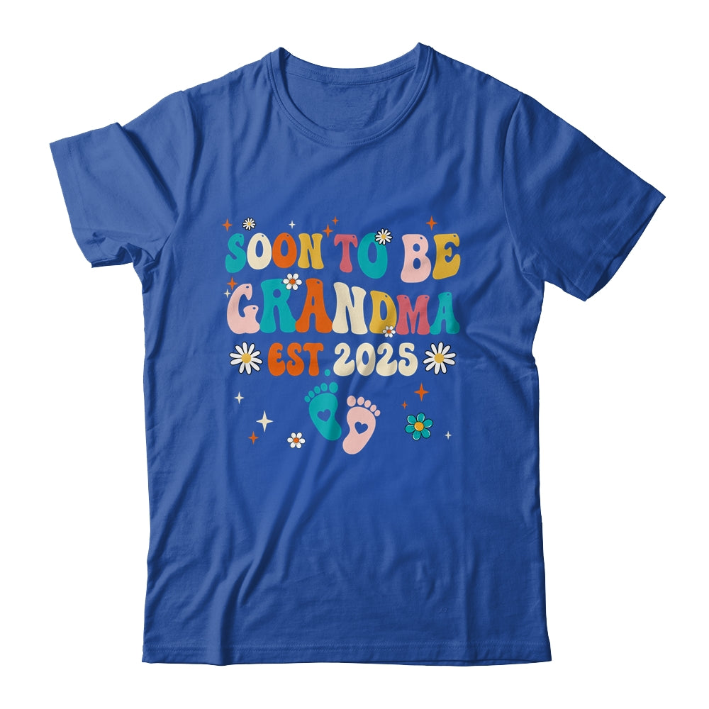 Soon To Be Grandma Est 2025 Pregnancy Announcement Groovy Shirt & Tank Top | teecentury