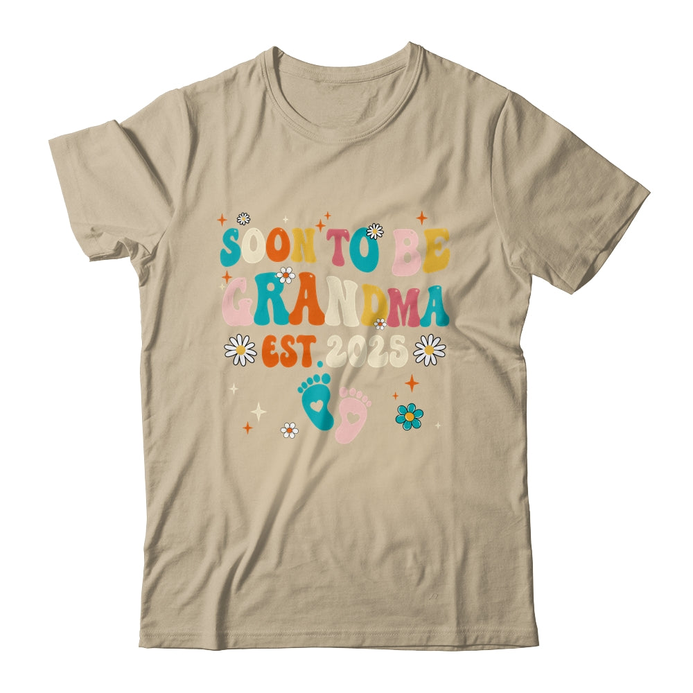 Soon To Be Grandma Est 2025 Pregnancy Announcement Groovy Shirt & Tank Top | teecentury