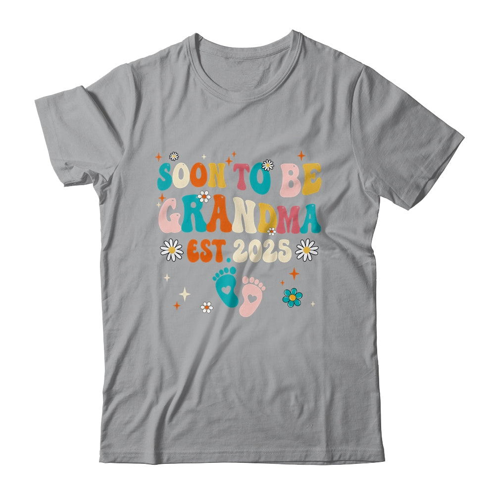 Soon To Be Grandma Est 2025 Pregnancy Announcement Groovy Shirt & Tank Top | teecentury
