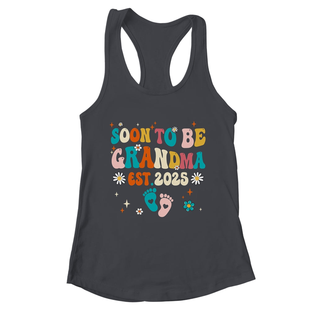 Soon To Be Grandma Est 2025 Pregnancy Announcement Groovy Shirt & Tank Top | teecentury