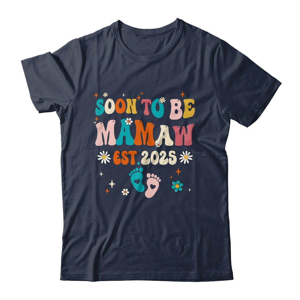 Soon To Be Mamaw Est 2025 Pregnancy Announcement Groovy Shirt & Tank Top | teecentury