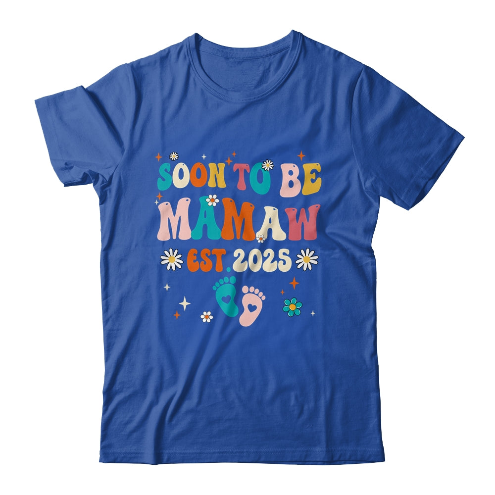 Soon To Be Mamaw Est 2025 Pregnancy Announcement Groovy Shirt & Tank Top | teecentury