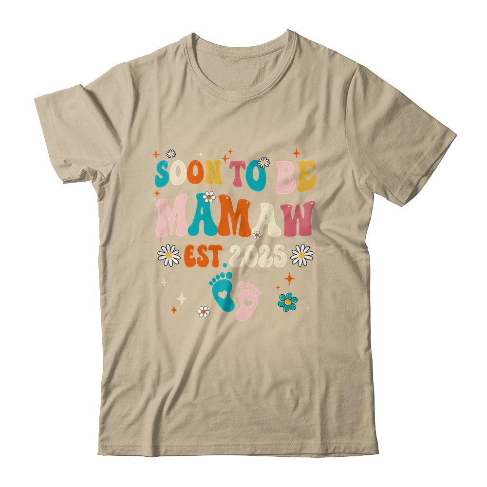 Soon To Be Mamaw Est 2025 Pregnancy Announcement Groovy Shirt & Tank Top | teecentury