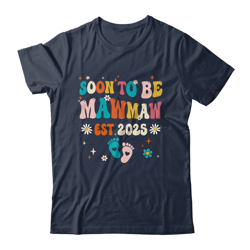 Soon To Be Mawmaw Est 2025 Pregnancy Announcement Groovy Shirt & Tank Top | teecentury