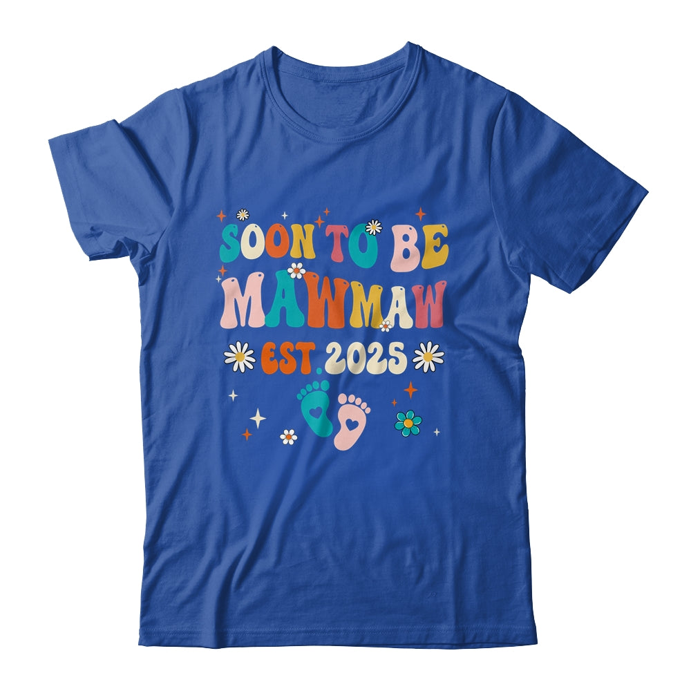 Soon To Be Mawmaw Est 2025 Pregnancy Announcement Groovy Shirt & Tank Top | teecentury