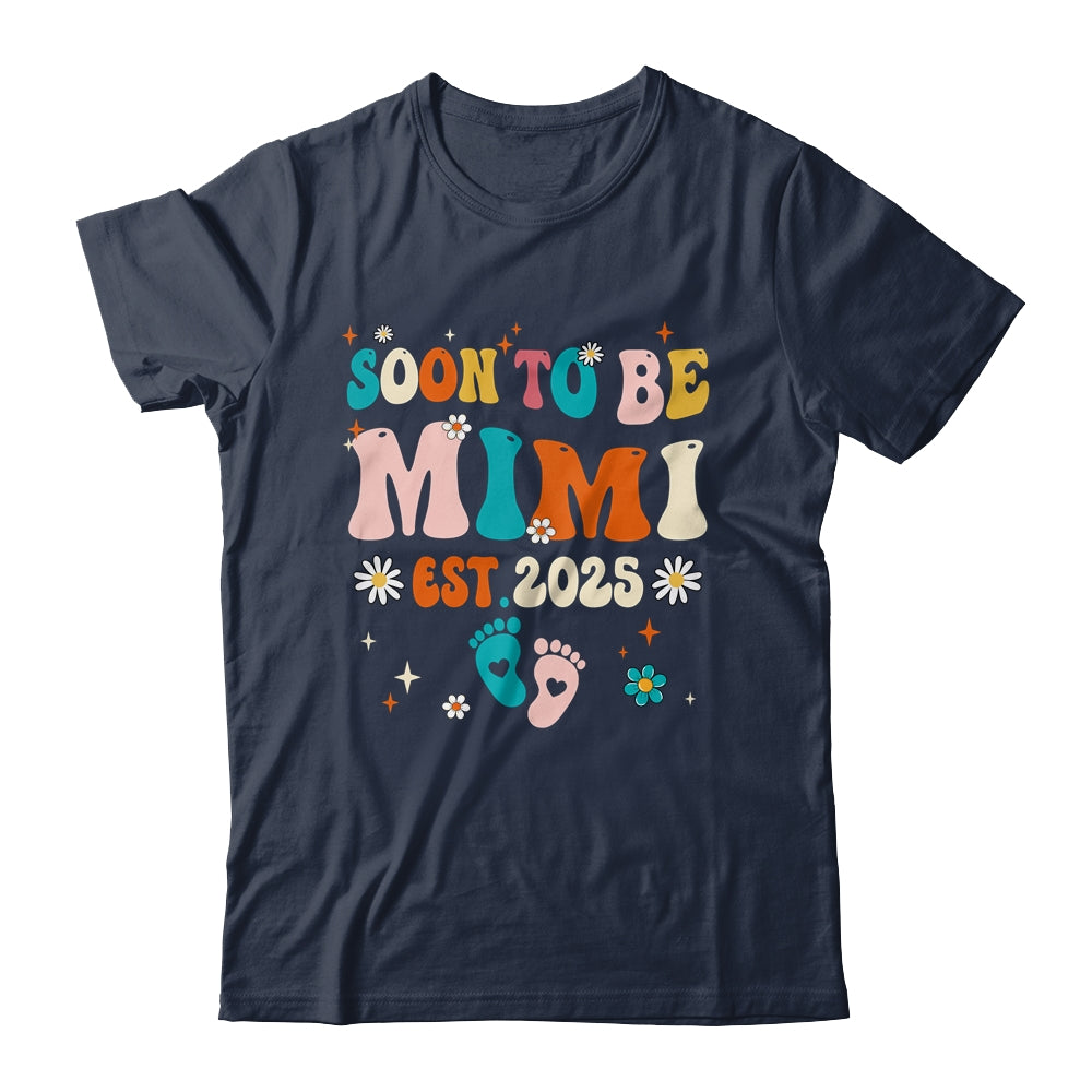 Soon To Be Mimi Est 2025 Pregnancy Announcement Groovy Shirt & Tank Top | teecentury