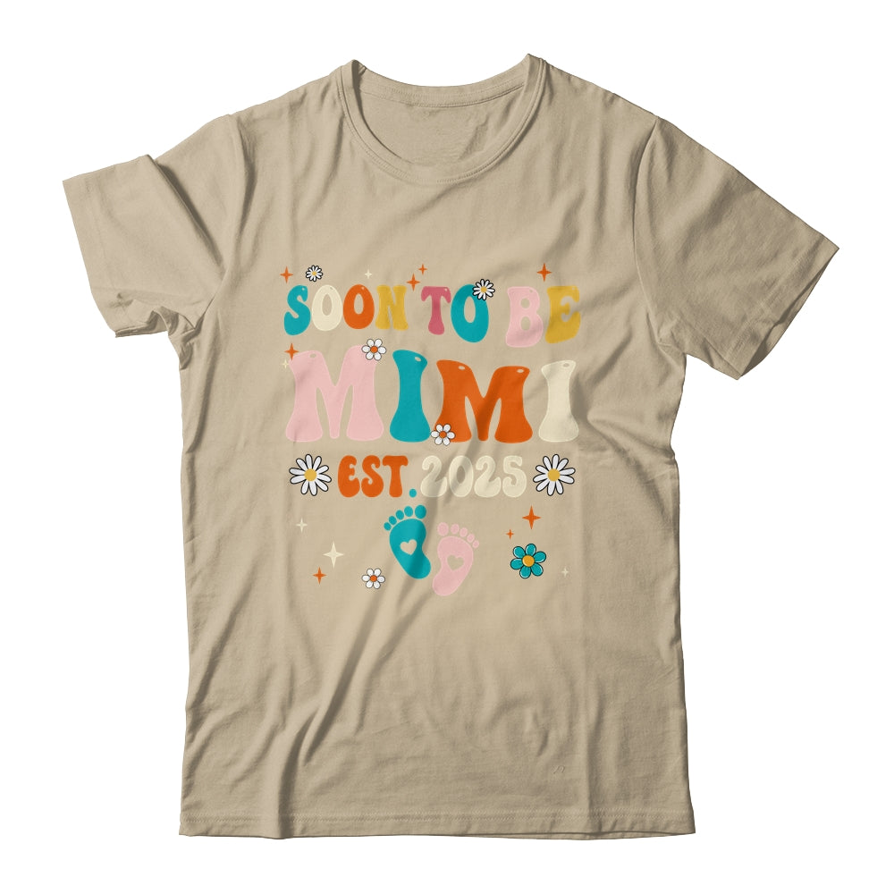 Soon To Be Mimi Est 2025 Pregnancy Announcement Groovy Shirt & Tank Top | teecentury