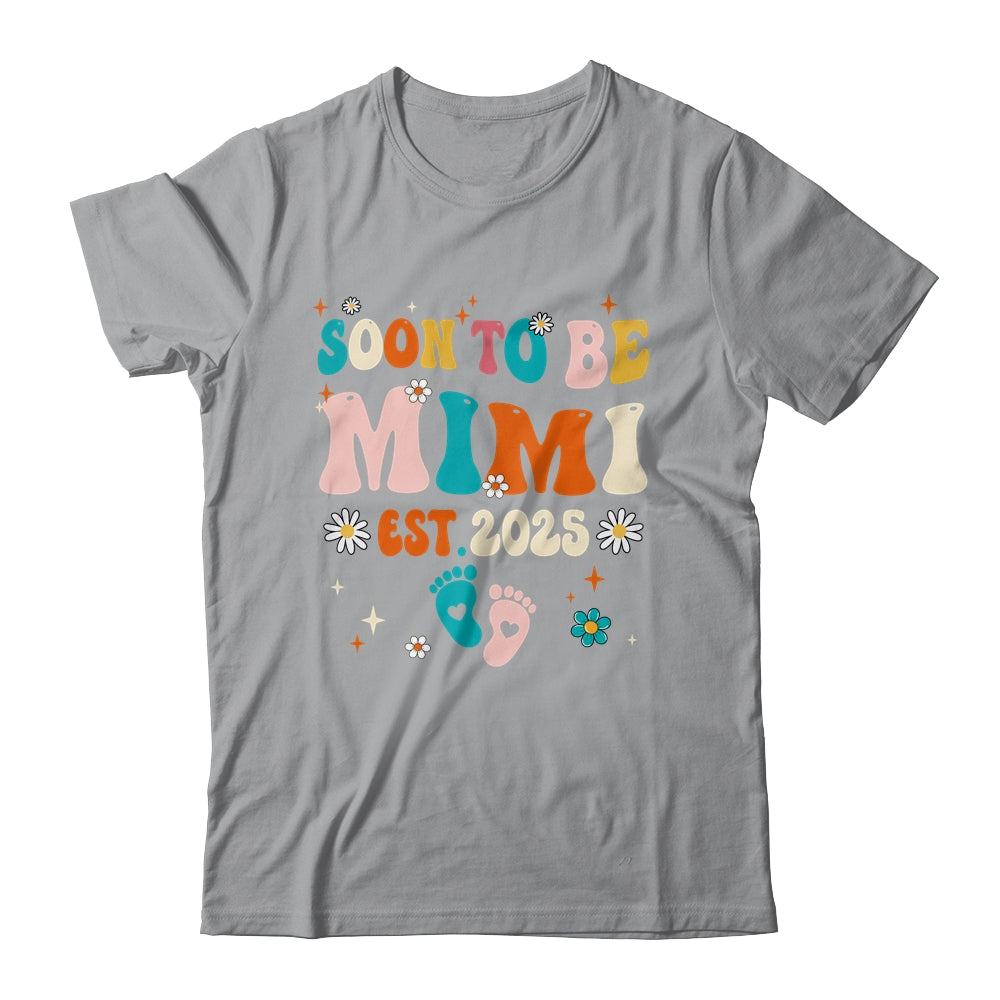 Soon To Be Mimi Est 2025 Pregnancy Announcement Groovy Shirt & Tank Top | teecentury