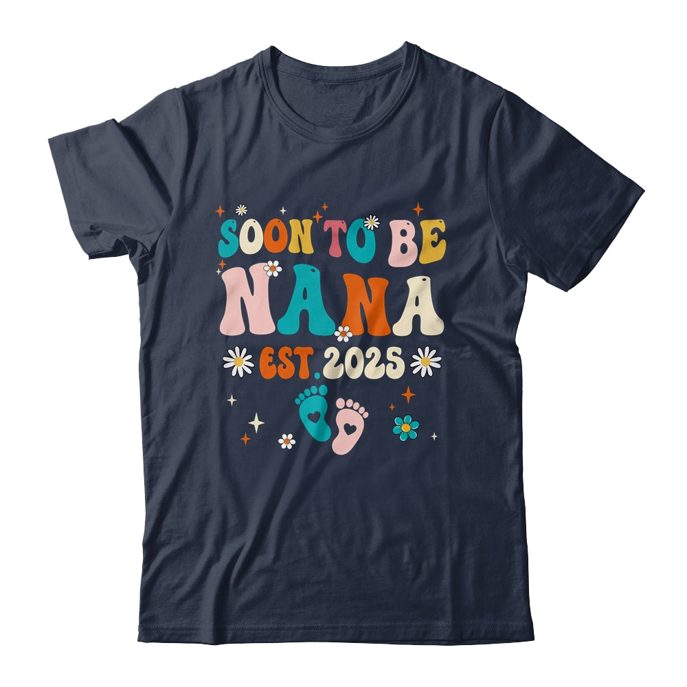 Soon To Be Nana Est 2025 Pregnancy Announcement Groovy Shirt & Tank Top | teecentury