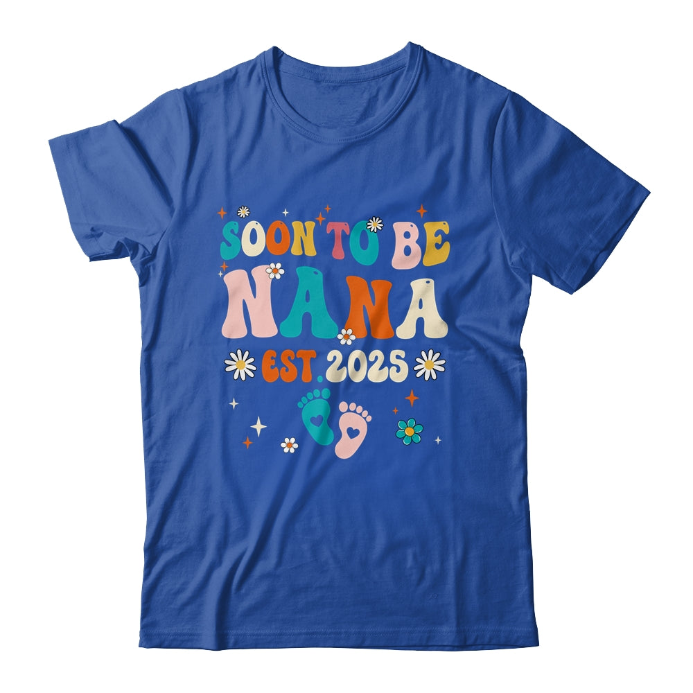 Soon To Be Nana Est 2025 Pregnancy Announcement Groovy Shirt & Tank Top | teecentury