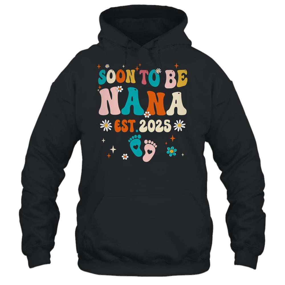 Soon To Be Nana Est 2025 Pregnancy Announcement Groovy Shirt & Tank Top | teecentury