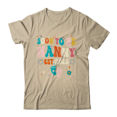 Soon To Be Nanny Est 2025 Pregnancy Announcement Groovy Shirt & Tank Top | teecentury