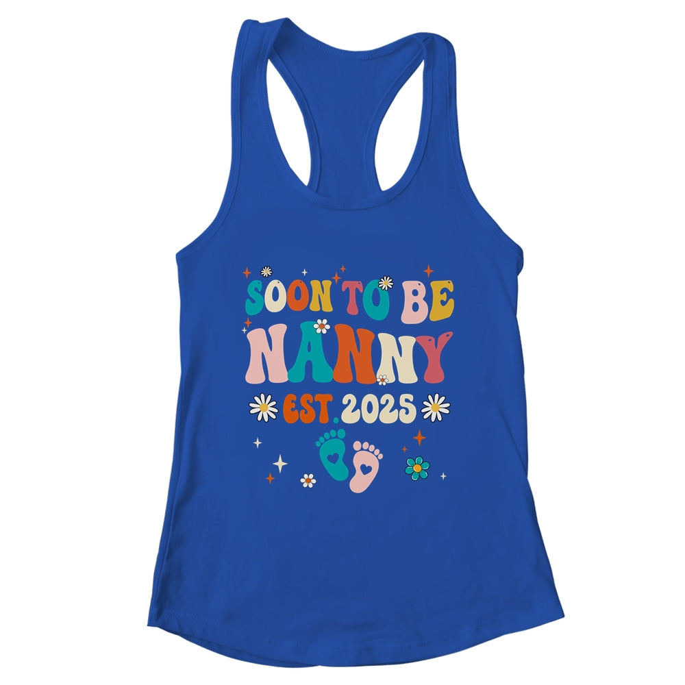 Soon To Be Nanny Est 2025 Pregnancy Announcement Groovy Shirt & Tank Top | teecentury