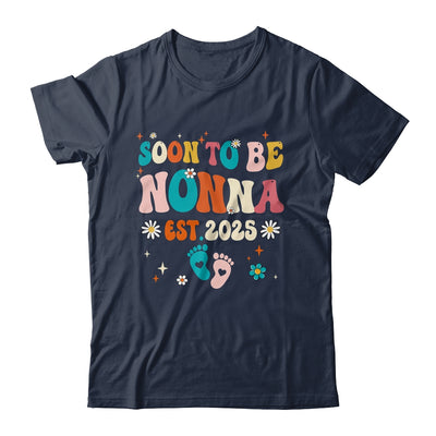 Soon To Be Nonna Est 2025 Pregnancy Announcement Groovy Shirt & Tank Top | teecentury