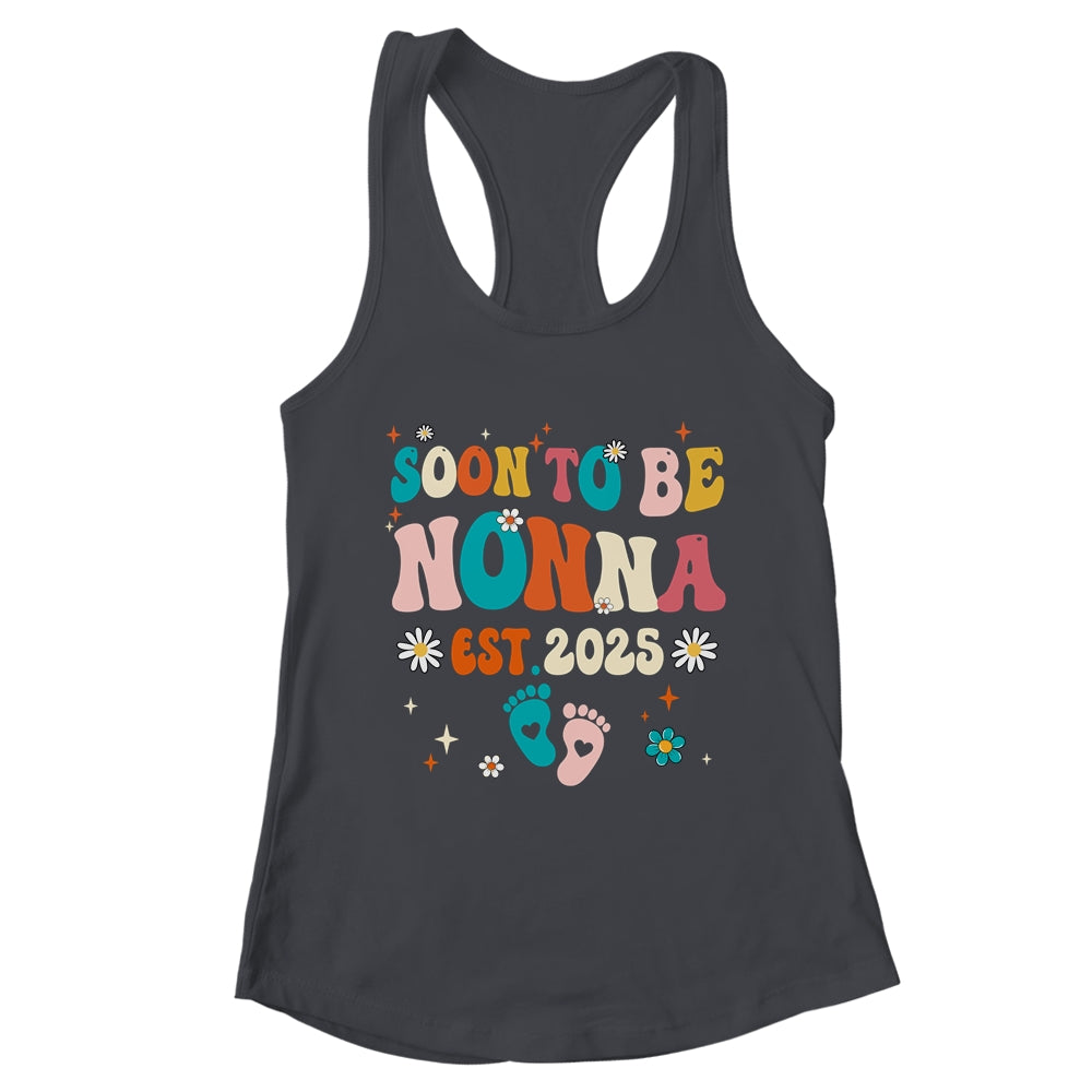 Soon To Be Nonna Est 2025 Pregnancy Announcement Groovy Shirt & Tank Top | teecentury