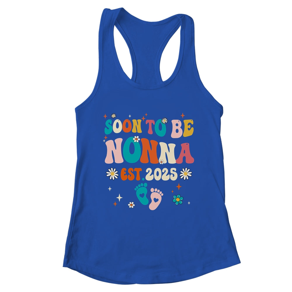 Soon To Be Nonna Est 2025 Pregnancy Announcement Groovy Shirt & Tank Top | teecentury