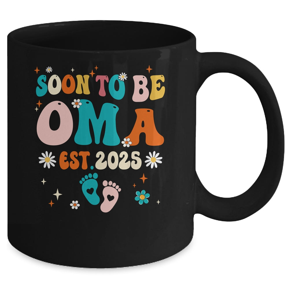 Soon To Be Oma Est 2025 Pregnancy Announcement Groovy Mug | teecentury