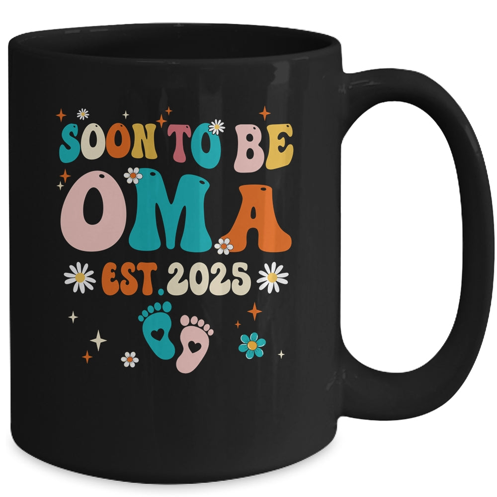 Soon To Be Oma Est 2025 Pregnancy Announcement Groovy Mug | teecentury