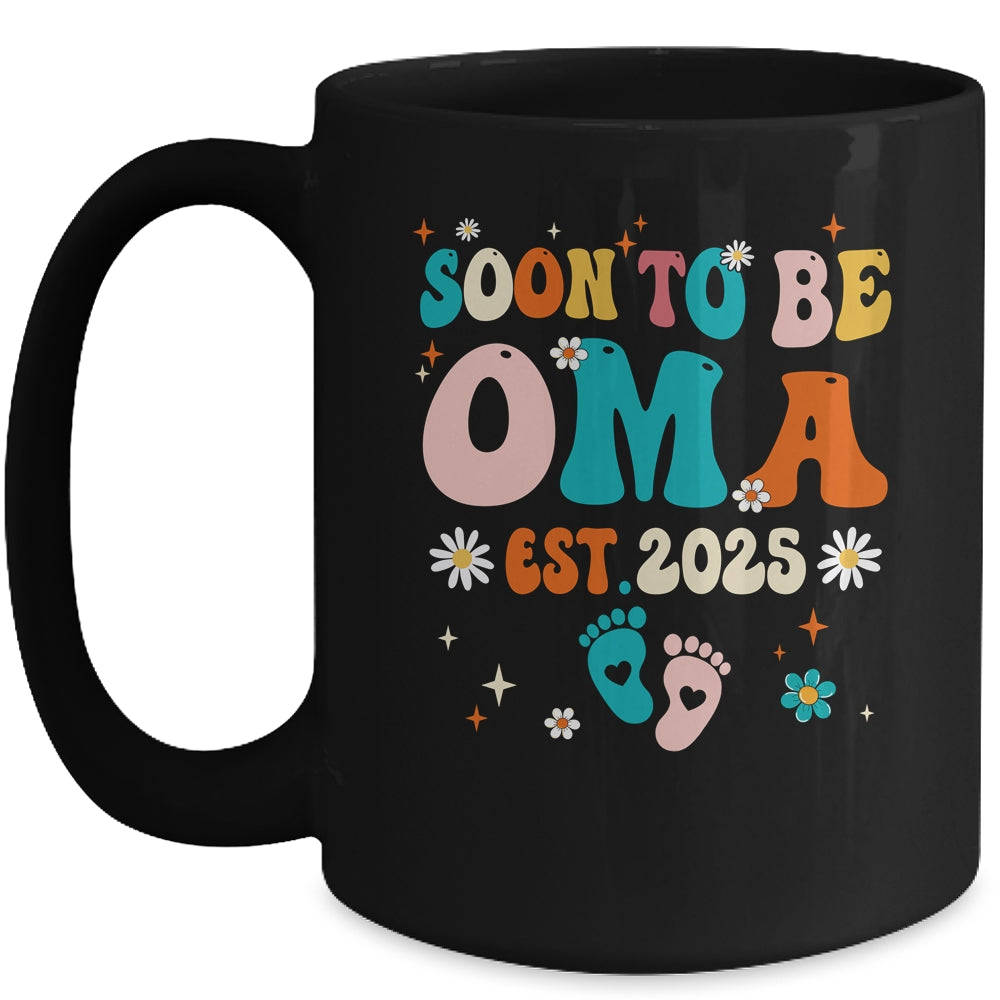 Soon To Be Oma Est 2025 Pregnancy Announcement Groovy Mug | teecentury