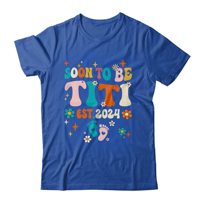 Soon To Be Titi Est 2024 Pregnancy Announcement Groovy Shirt & Tank Top | teecentury