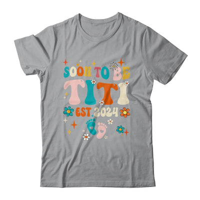 Soon To Be Titi Est 2024 Pregnancy Announcement Groovy Shirt & Tank Top | teecentury