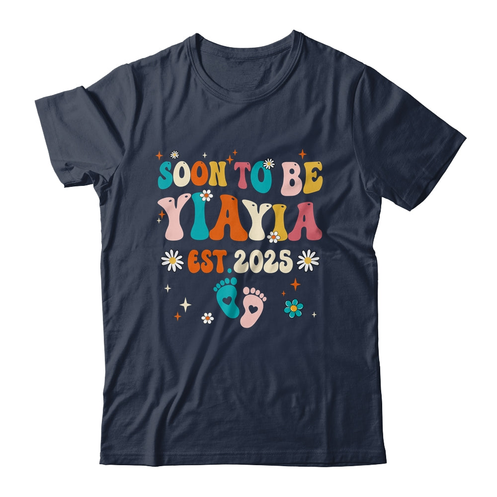 Soon To Be Yiayia Est 2025 Pregnancy Announcement Groovy Shirt & Tank Top | teecentury