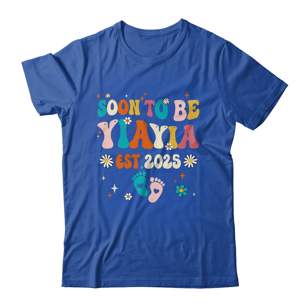 Soon To Be Yiayia Est 2025 Pregnancy Announcement Groovy Shirt & Tank Top | teecentury