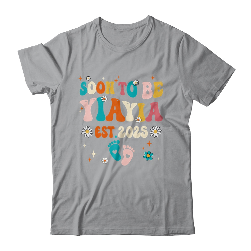 Soon To Be Yiayia Est 2025 Pregnancy Announcement Groovy Shirt & Tank Top | teecentury
