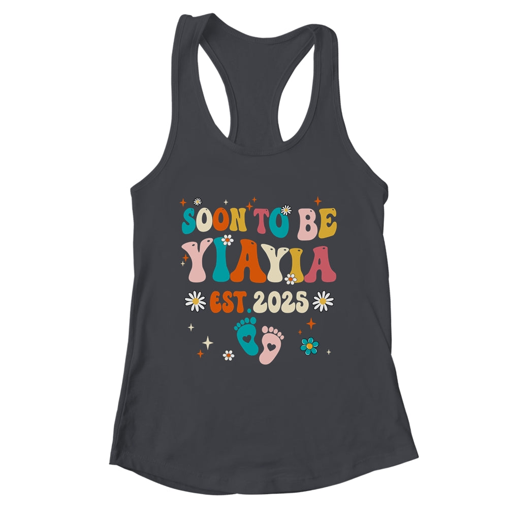 Soon To Be Yiayia Est 2025 Pregnancy Announcement Groovy Shirt & Tank Top | teecentury
