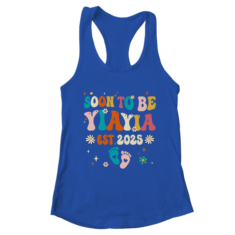 Soon To Be Yiayia Est 2025 Pregnancy Announcement Groovy Shirt & Tank Top | teecentury