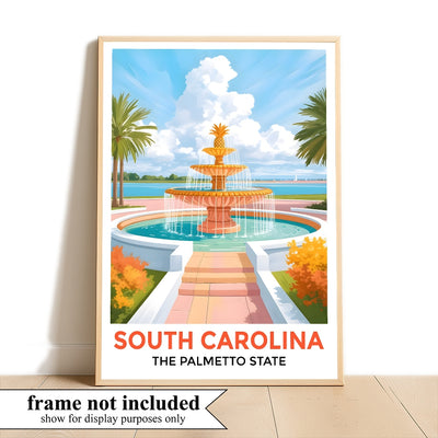 South Carolina Print Travel Poster Fountain Palmetto State Souvenir Wall Art Landscape Painting Picture Ideal For Home Living Room Office Bedroom Decor Unframed | teecentury