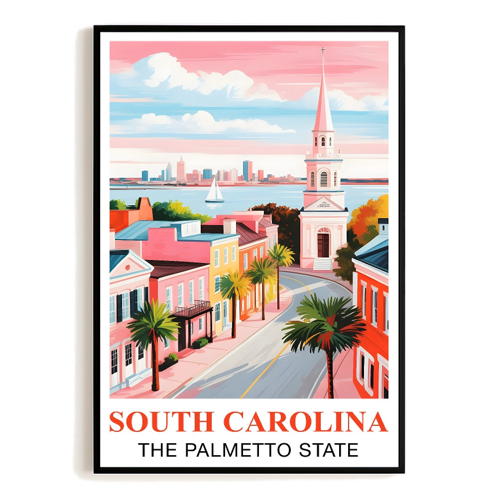 South Carolina Print Travel Poster The Palmetto State Souvenir Wall Art Landscape Painting Picture Suitable For Home Room Living Room Office Bedroom Decor Unframed | teecentury
