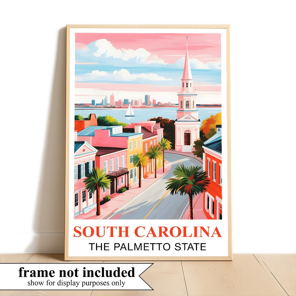 South Carolina Print Travel Poster The Palmetto State Souvenir Wall Art Landscape Painting Picture Suitable For Home Room Living Room Office Bedroom Decor Unframed | teecentury