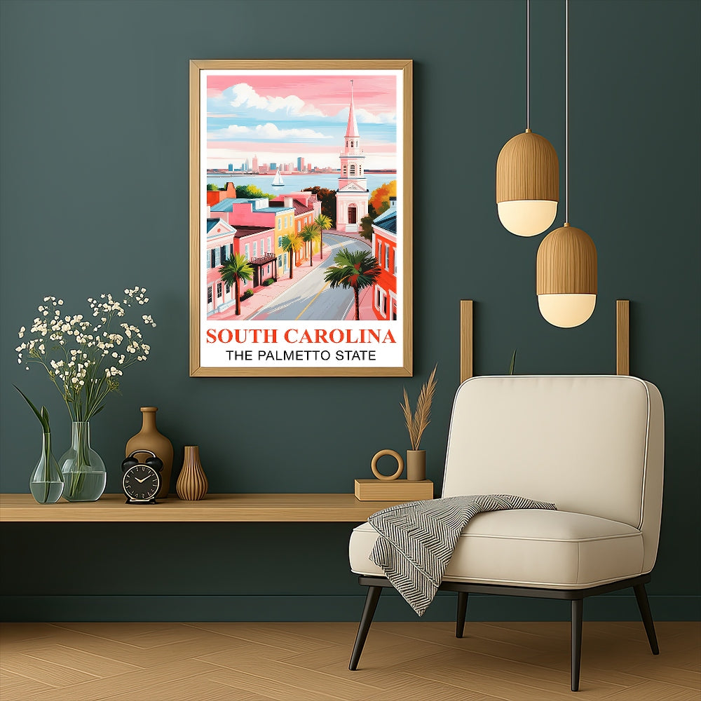 South Carolina Print Travel Poster The Palmetto State Souvenir Wall Art Landscape Painting Picture Suitable For Home Room Living Room Office Bedroom Decor Unframed | teecentury
