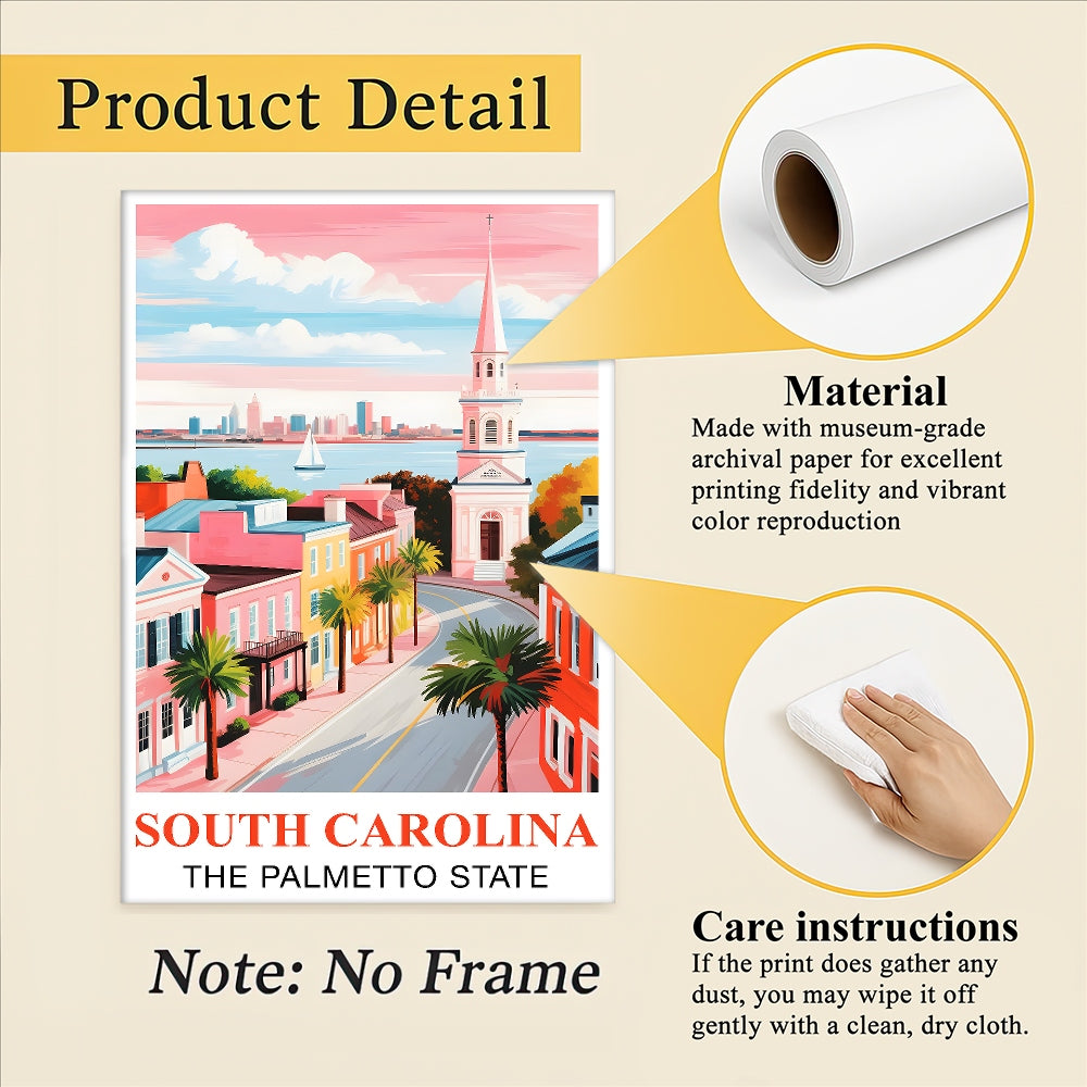 South Carolina Print Travel Poster The Palmetto State Souvenir Wall Art Landscape Painting Picture Suitable For Home Room Living Room Office Bedroom Decor Unframed | teecentury