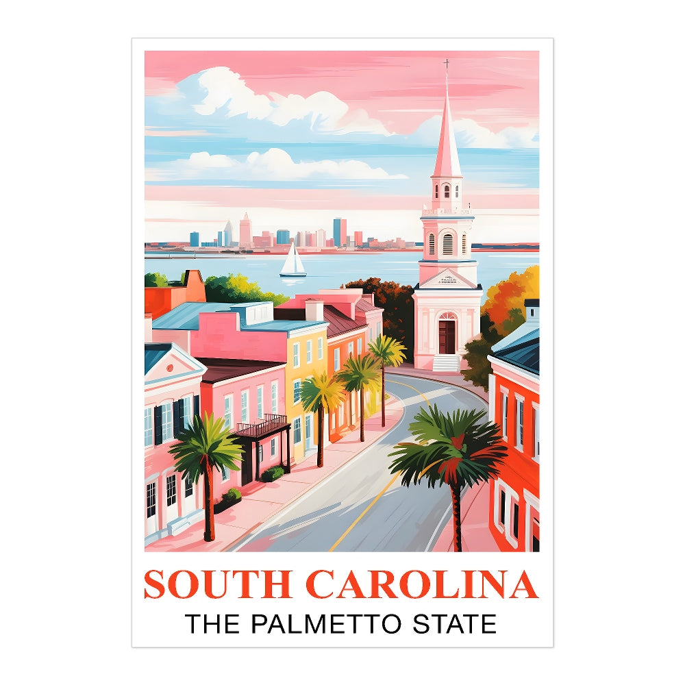South Carolina Print Travel Poster The Palmetto State Souvenir Wall Art Landscape Painting Picture Suitable For Home Room Living Room Office Bedroom Decor Unframed | teecentury